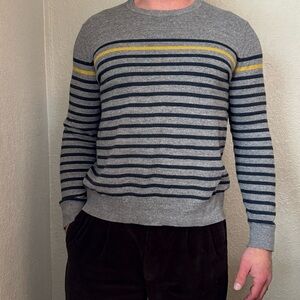 Banana Republic mens L organic cotton grey striped crew neck sweater